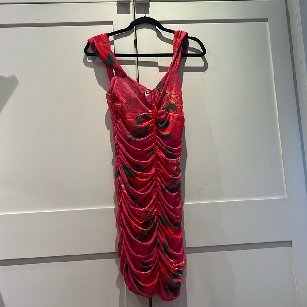 Mini pink ruched dress